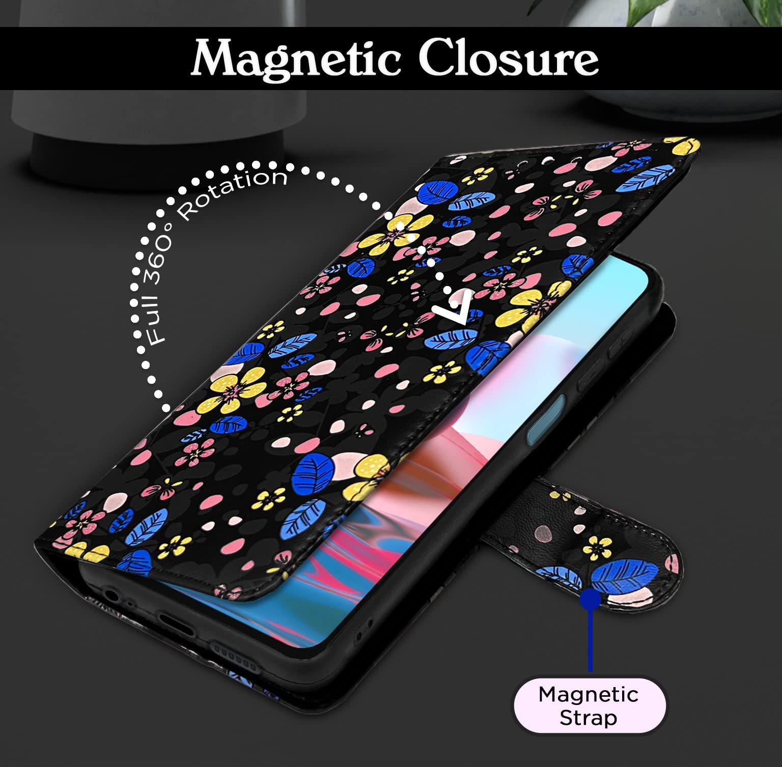 Black flower Wallet mobile flip cover for Redmi Note 10/Note 10s/Note 11 SE – Pikkme – photo 6