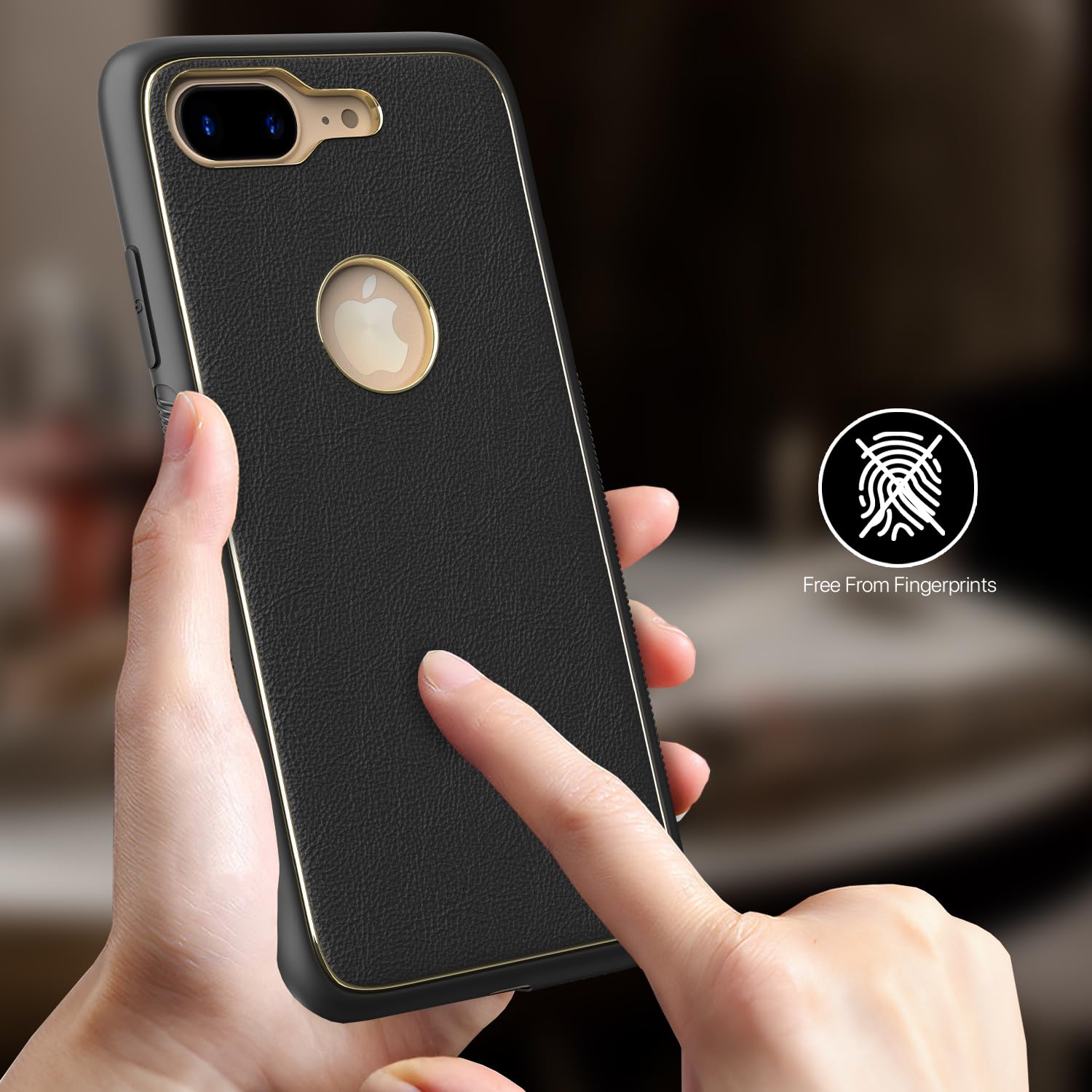 Pikkme iPhone 7 Plus / 8 Plus Gold Electroplated Premium Leather Chrome Back Cover (Black)