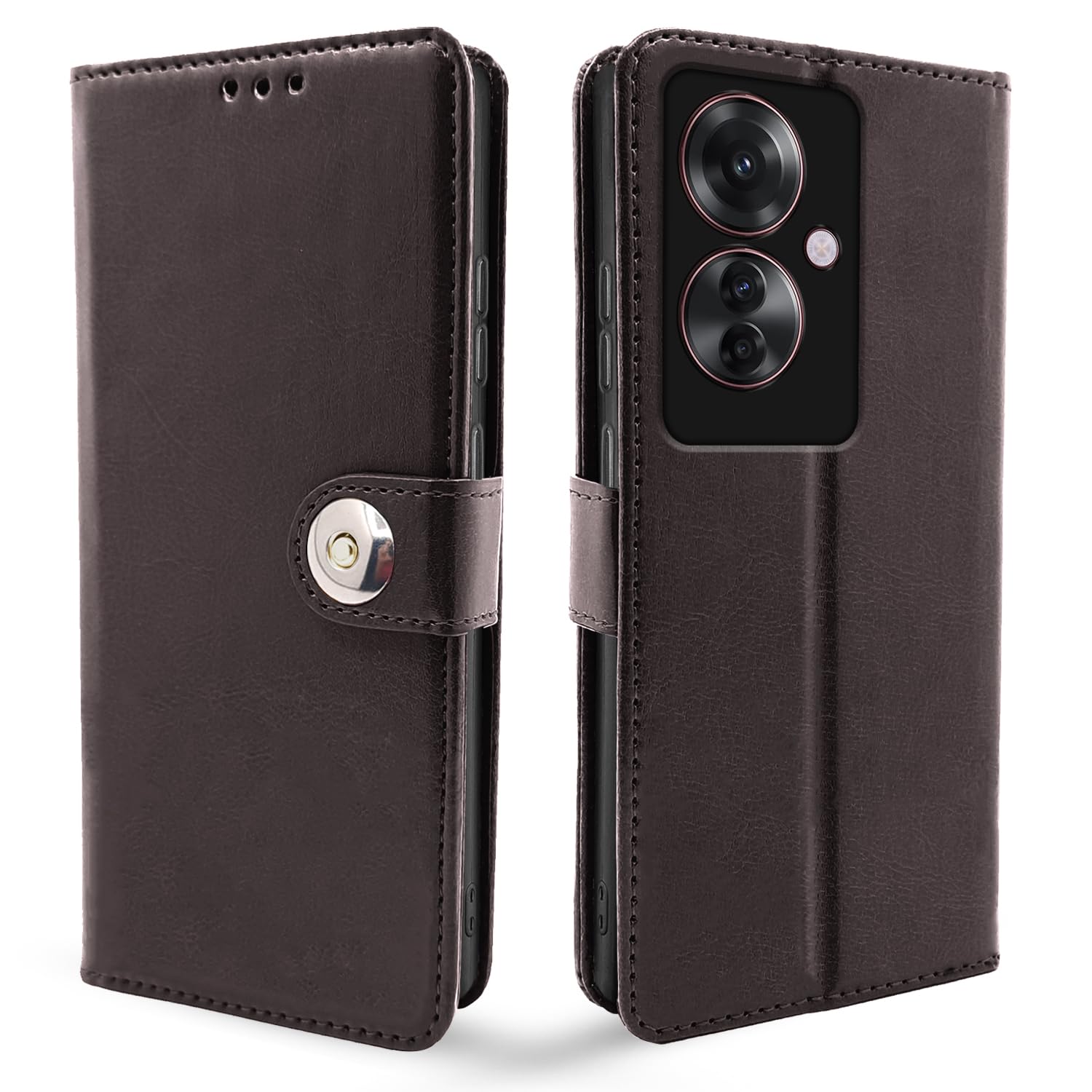 Pikkme OPPO F25 Pro 5G Button coffee wallet flip cover