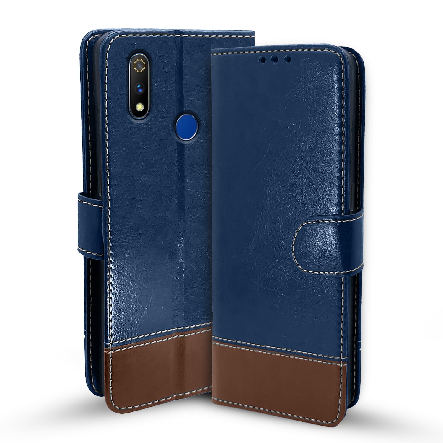 Pikkme blue & brown mobile flip cover for Realme 3 Pro