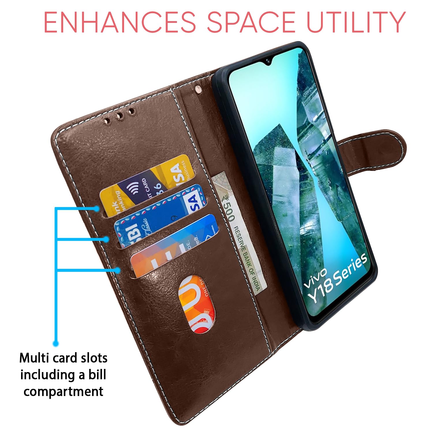 Pikkme brown & coffee flip case for iQOO Z9 Lite 5G/Vivo T3 Lite 5G/Vivo Y18/Y18e/Y03 – photo 4
