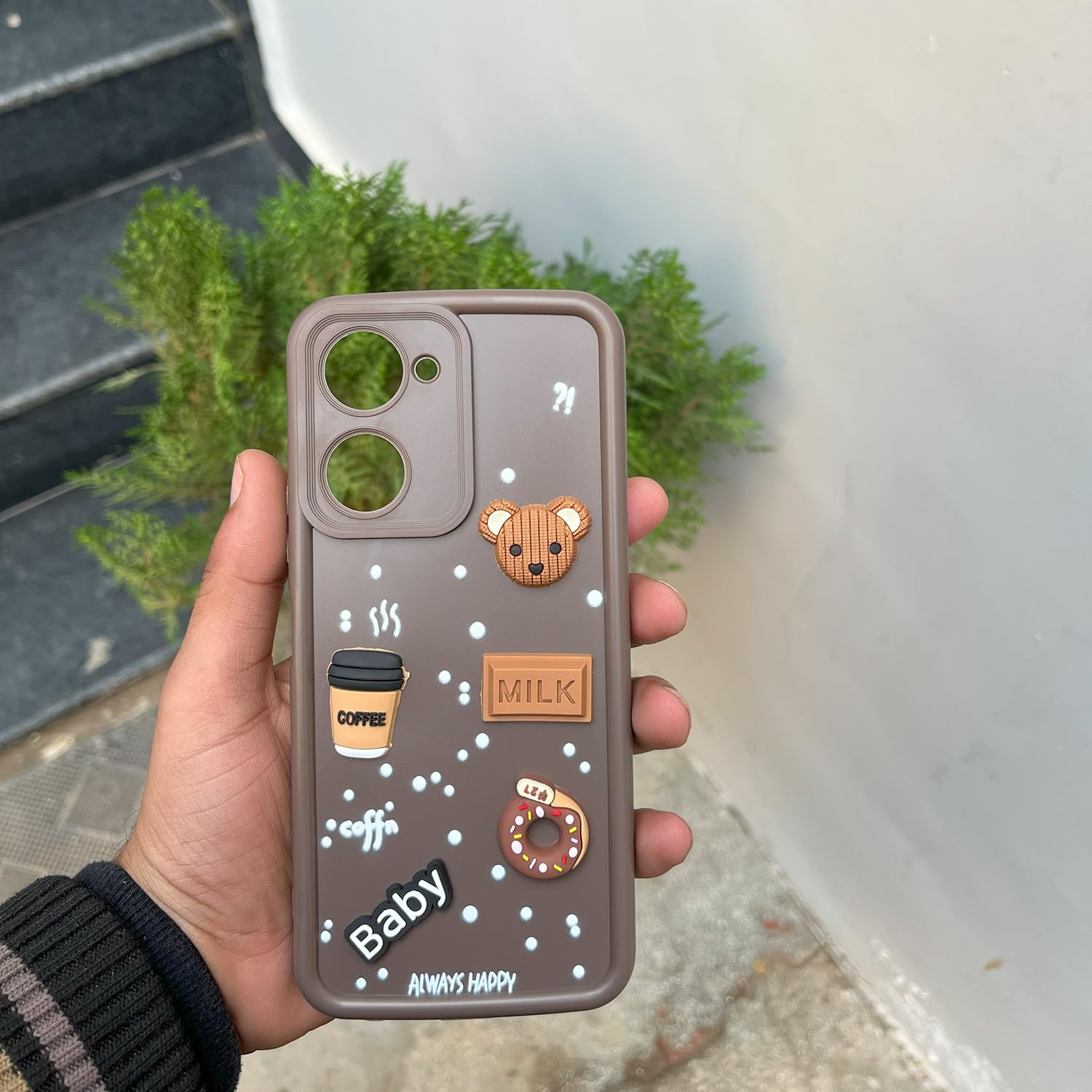 Pikkme iQOO Z9 Lite 5G / Vivo T3 Lite 5G / Vivo Y18 / Y18e / Y03  Cute Fun Cartoon 3D Bear Coffee Back Cover (Brown)