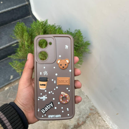 Pikkme iQOO Z9 Lite 5G / Vivo T3 Lite 5G / Vivo Y18 / Y18e / Y03  Cute Fun Cartoon 3D Bear Coffee Back Cover (Brown)