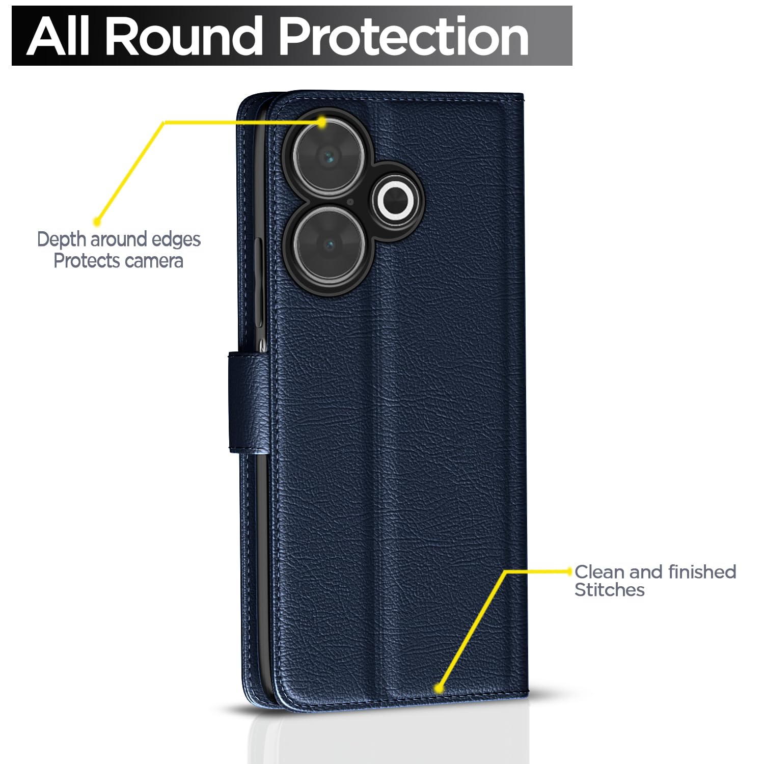 Pikkme Redmi 13 5G / Poco M6 Plus 5G Vintage Flip Cover (Blue)