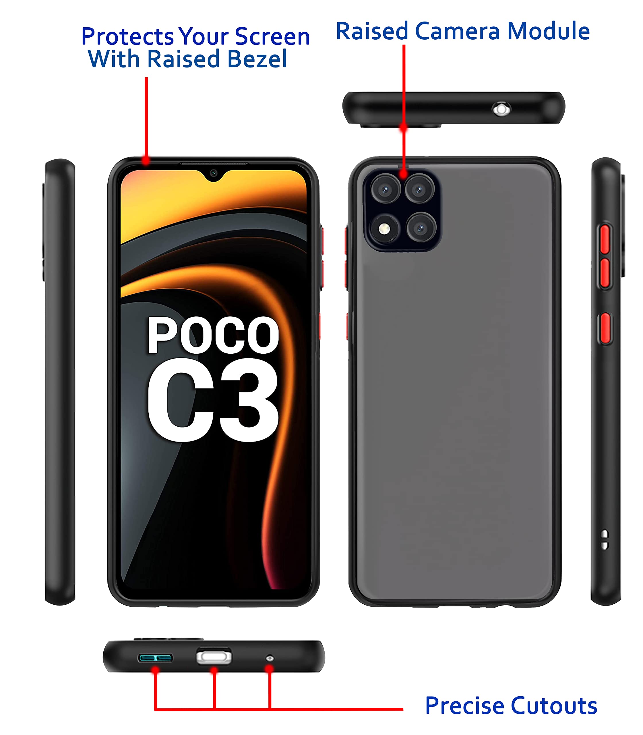 Pikkme Poco C3 Matte black mobile back cover – photo 3