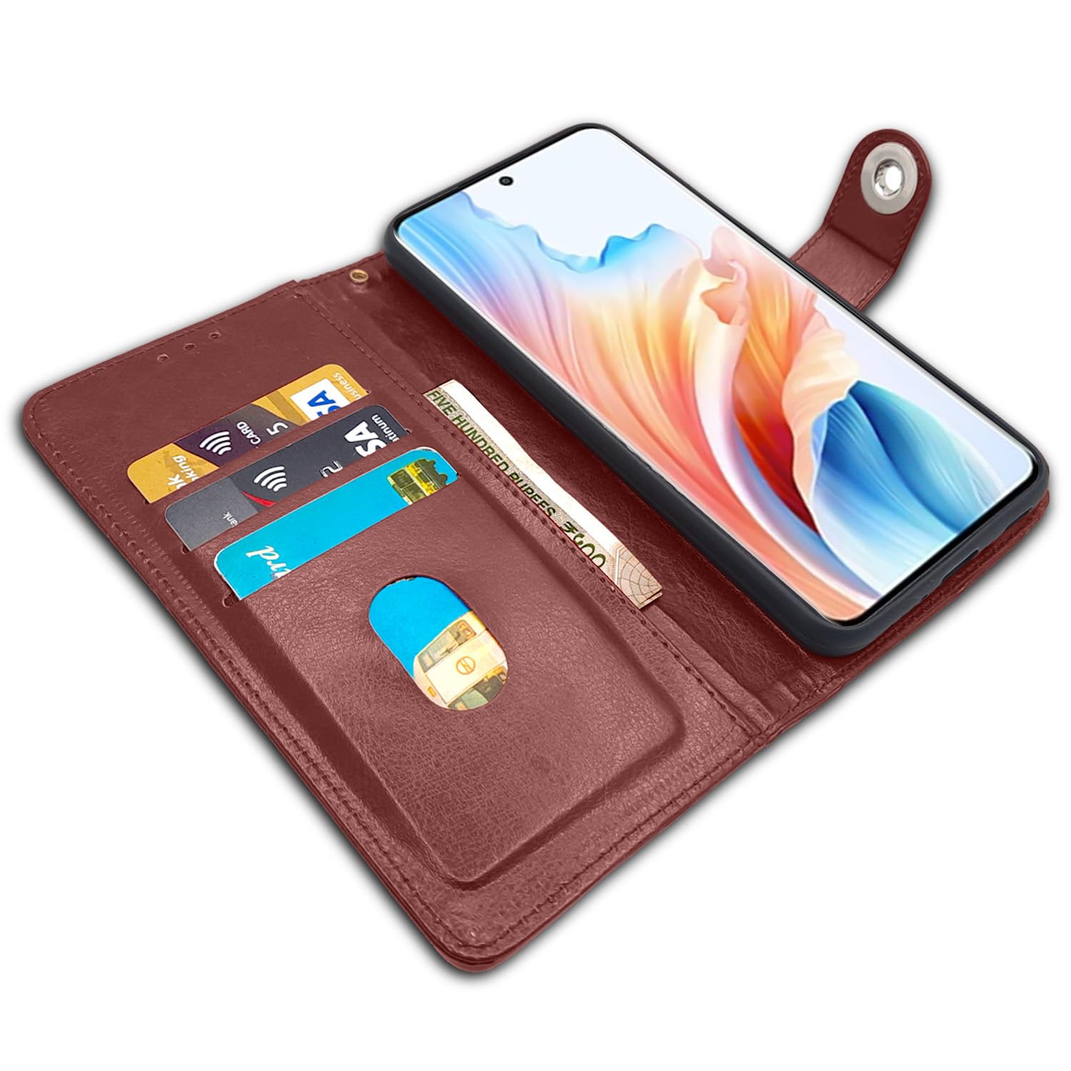 Brown wallet flip cover for Oppo A2 Pro 5G – Pikkme – photo 3
