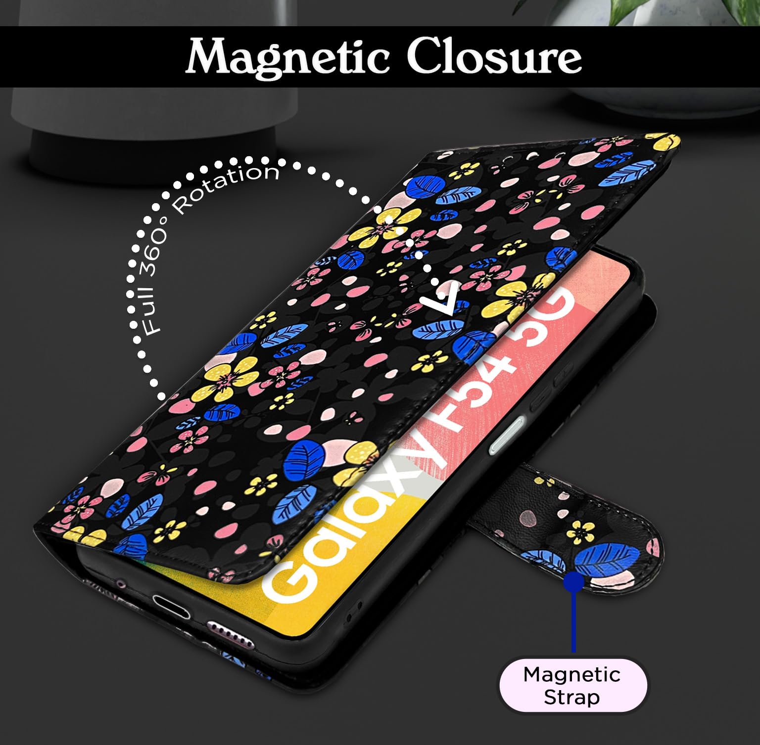 Samsung F54 5G flip cover in black flower by Pikkme – photo 6