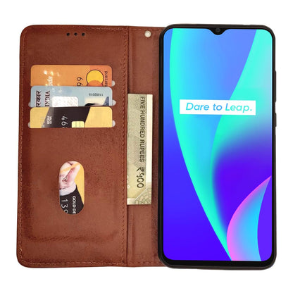 Pikkme Realme C12 Premium Leather Magnet Flip Cover (Brown)