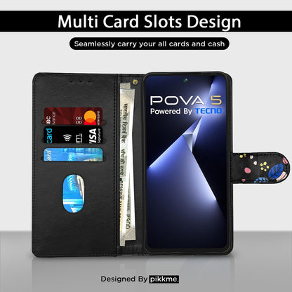 Black flower Wallet flip cover for Tecno Pova 5/Pova 5 Pro 5G – Pikkme – photo 3