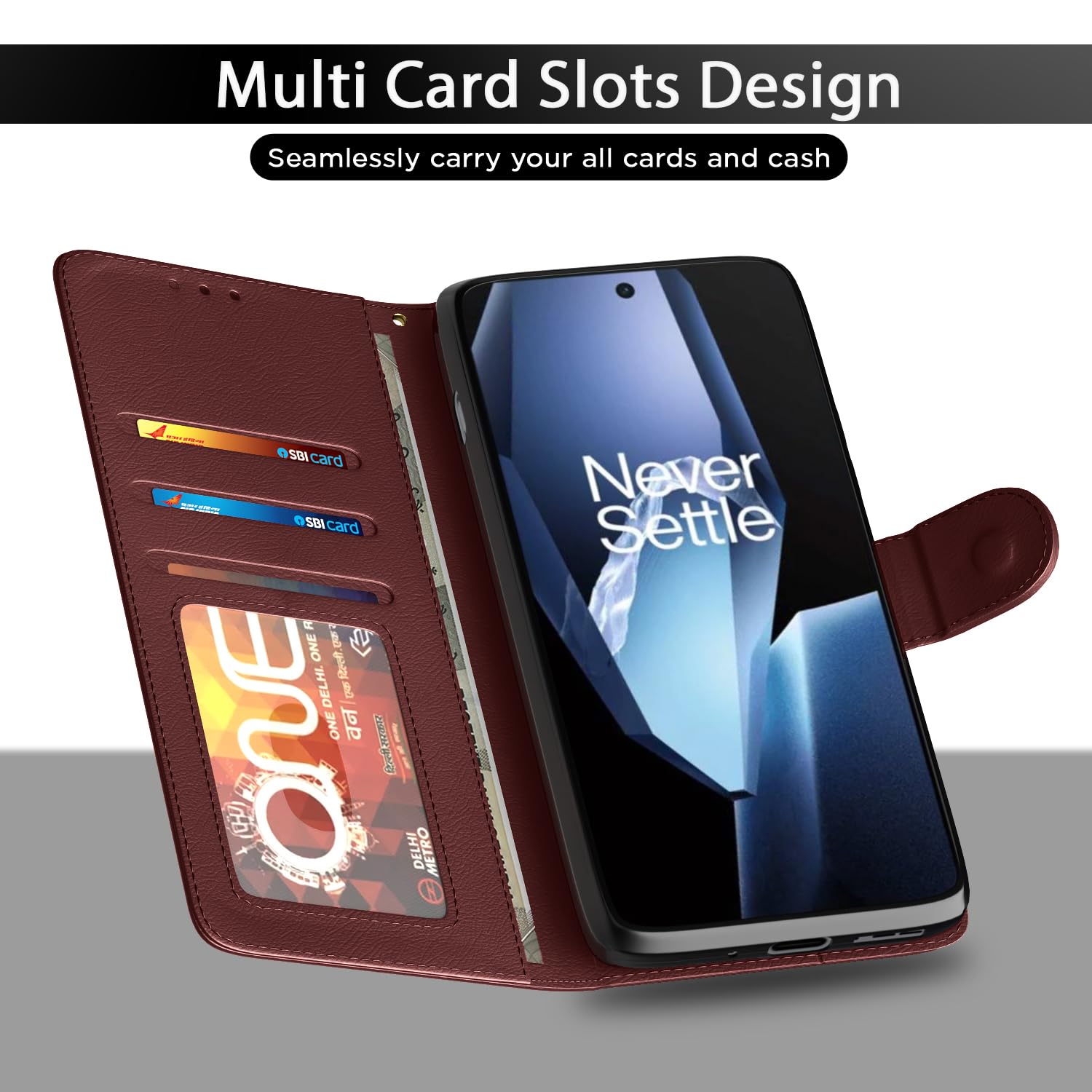 Pikkme brown Wallet flip cover for OnePlus 13R 5G – photo 5