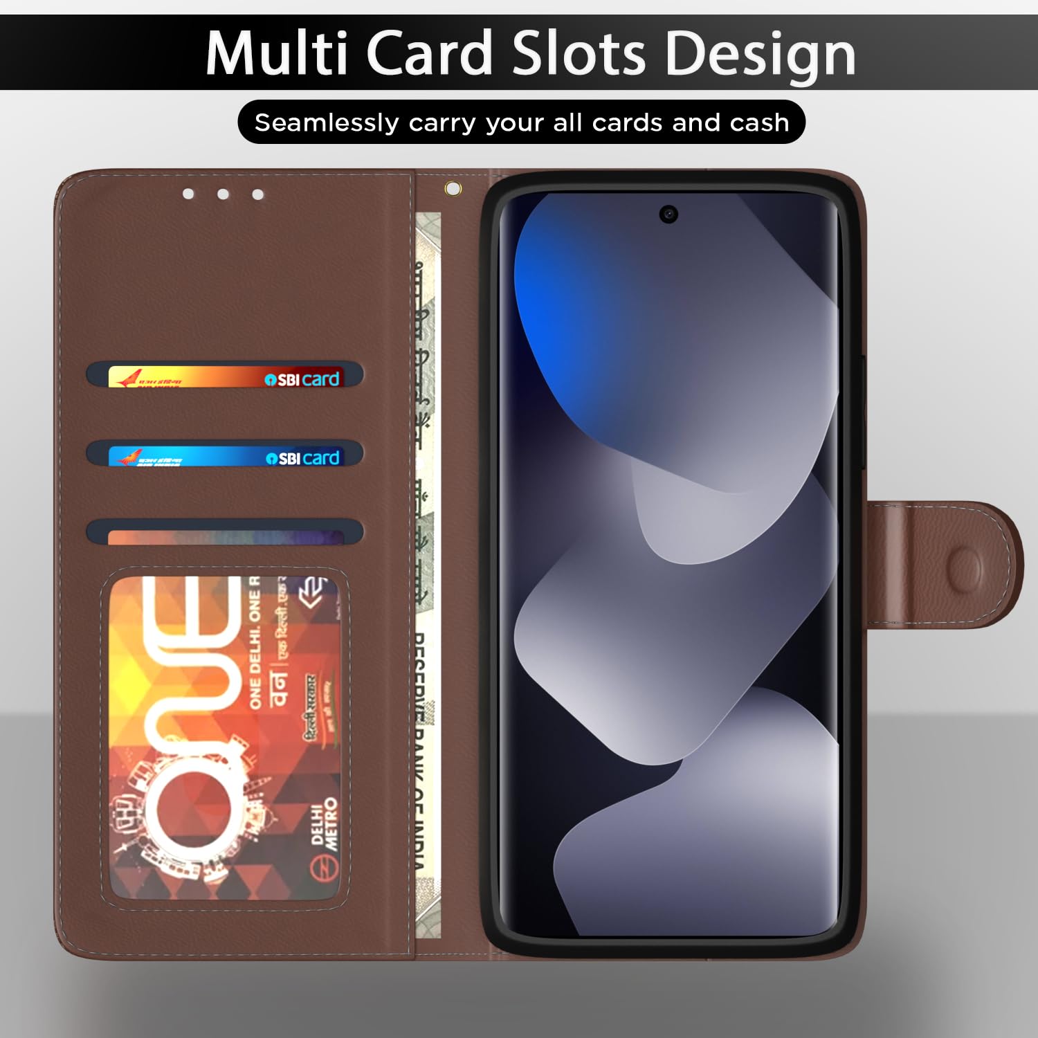 Pikkme tan wallet flip cover for Redmi Note 15 5G – photo 5