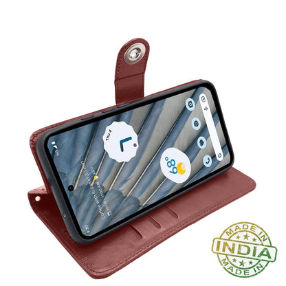 Google Pixel 7A Button wallet flip cover in brown by Pikkme – photo 5