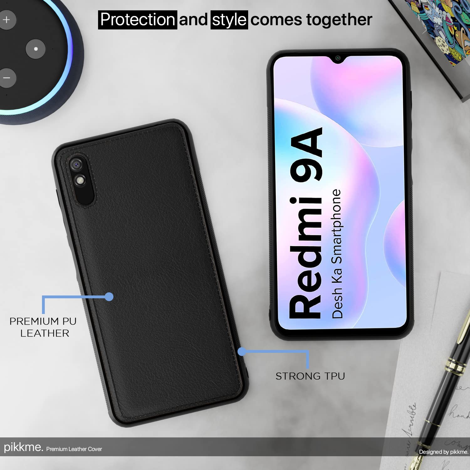 Black Leather mobile back cover for Redmi 9A/9i/9A Sport – Pikkme – photo 5