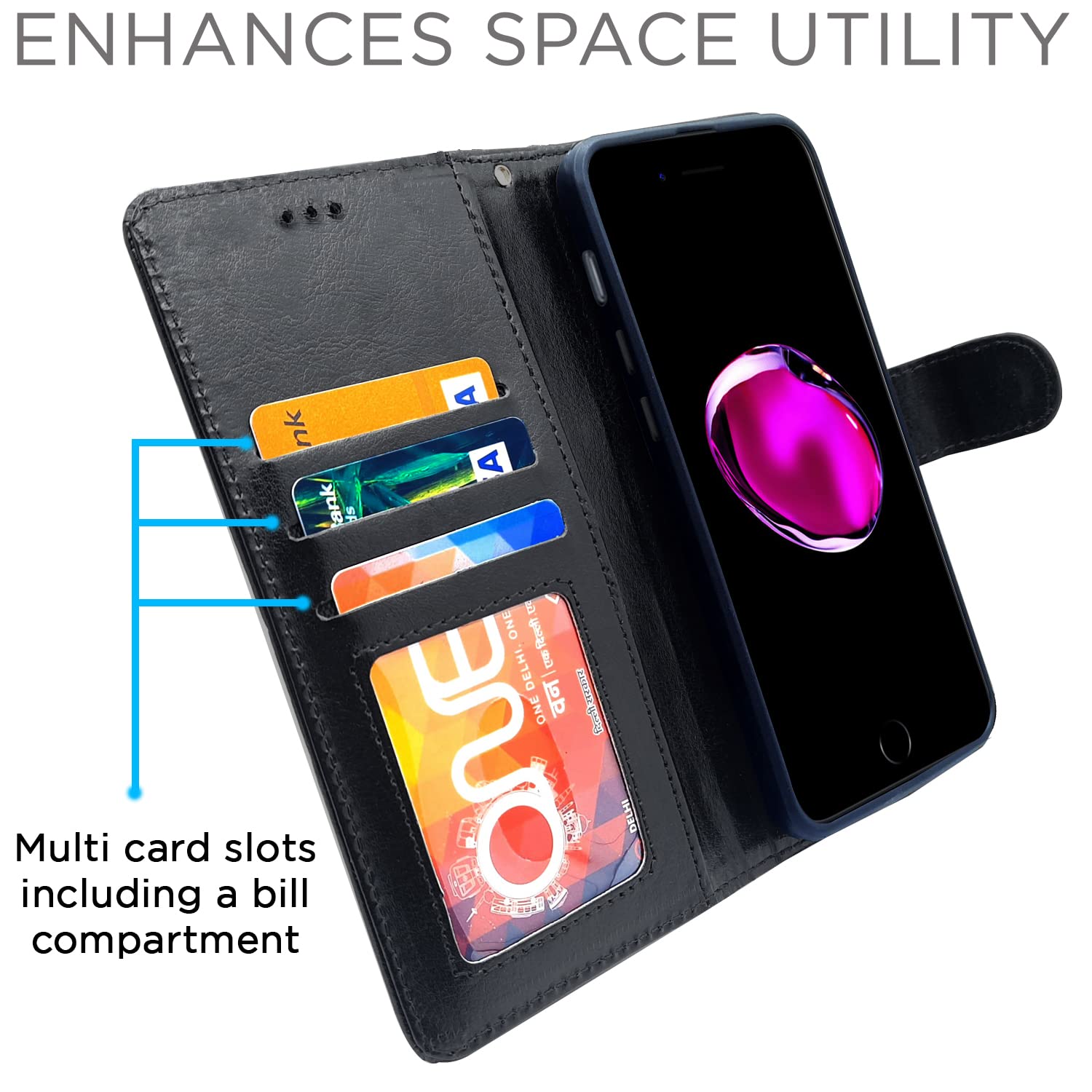 Pikkme iPhone 7/8 Vintage Flip Cover (Black)