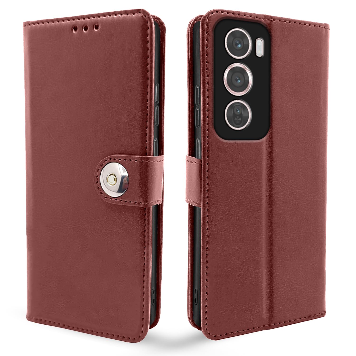 Pikkme brown Button flip cover for Oppo Reno 12 Pro 5G