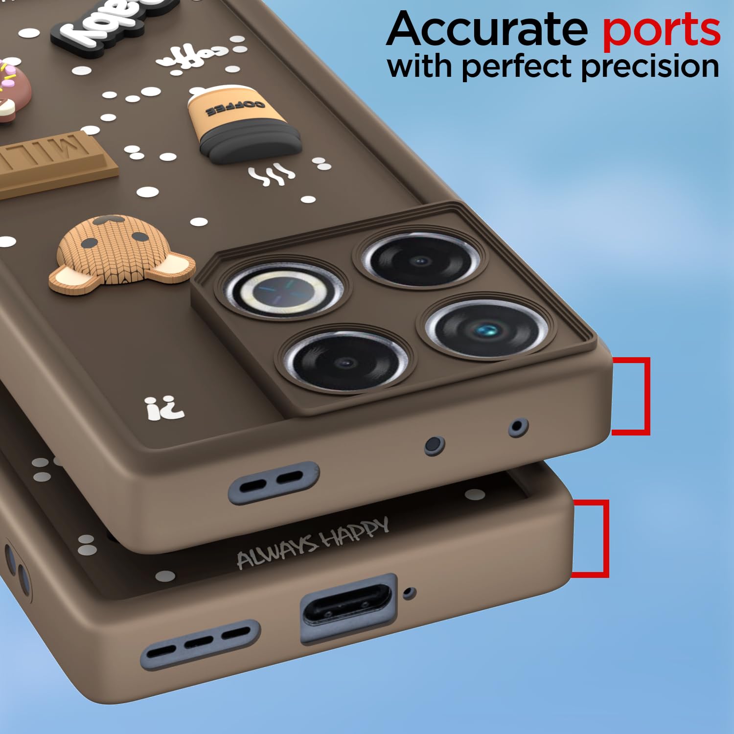 Pikkme Infinix GT 20 Pro 5G Cute Fun Cartoon 3D Bear Coffee Back Cover (Brown)