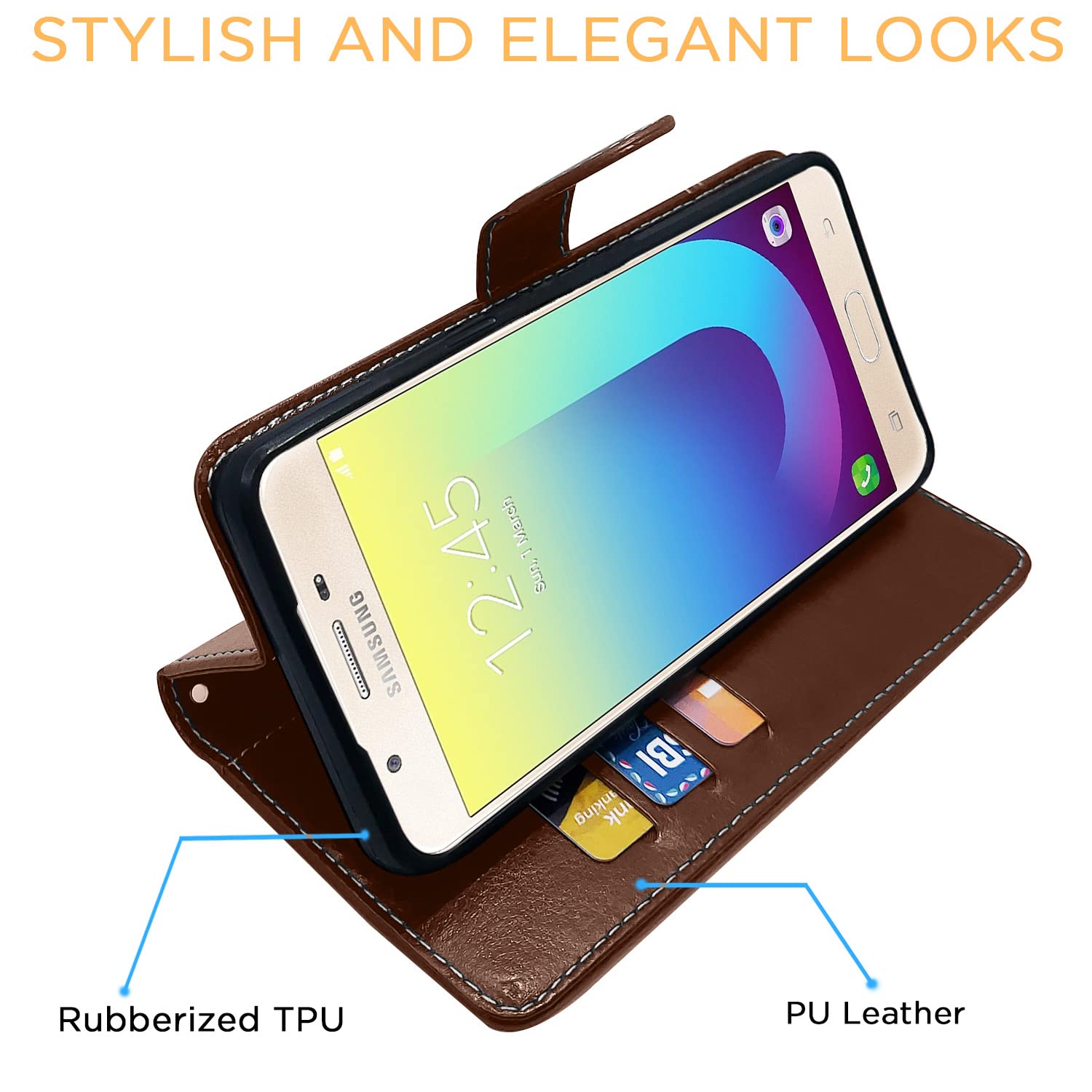 Samsung J7 Prime Magnetic wallet flip cover in brown & coffee by Pikkme – photo 5