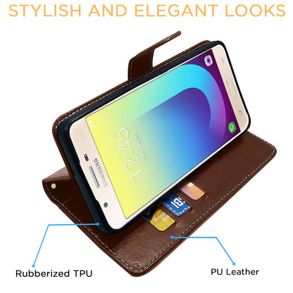 Samsung J7 Prime Magnetic wallet flip cover in brown & coffee by Pikkme – photo 5
