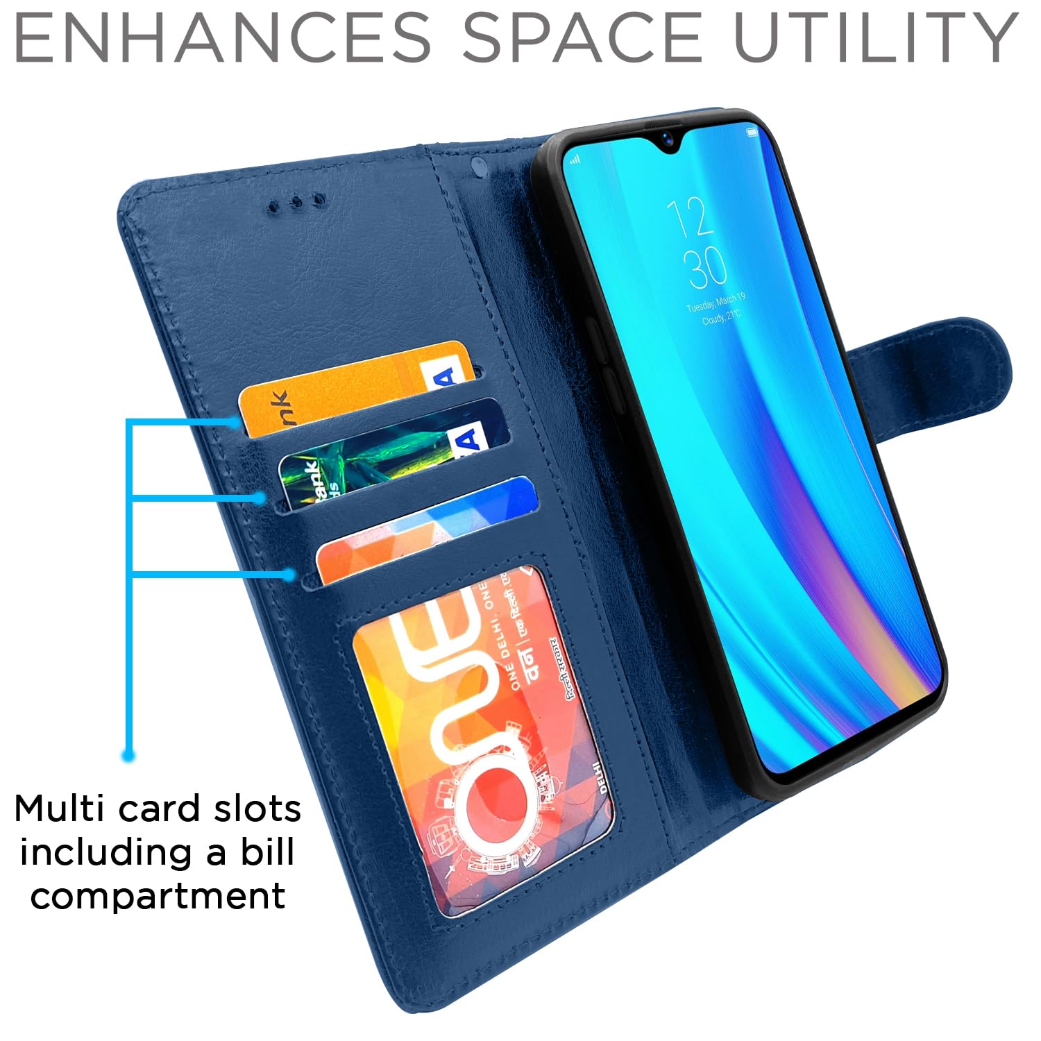 Pikkme Realme 3 Pro Vintage Flip Cover (Blue)