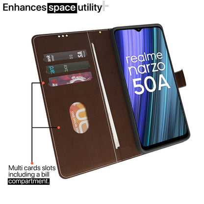 Realme Narzo 50A wallet flip cover in brown & coffee by Pikkme – photo 2