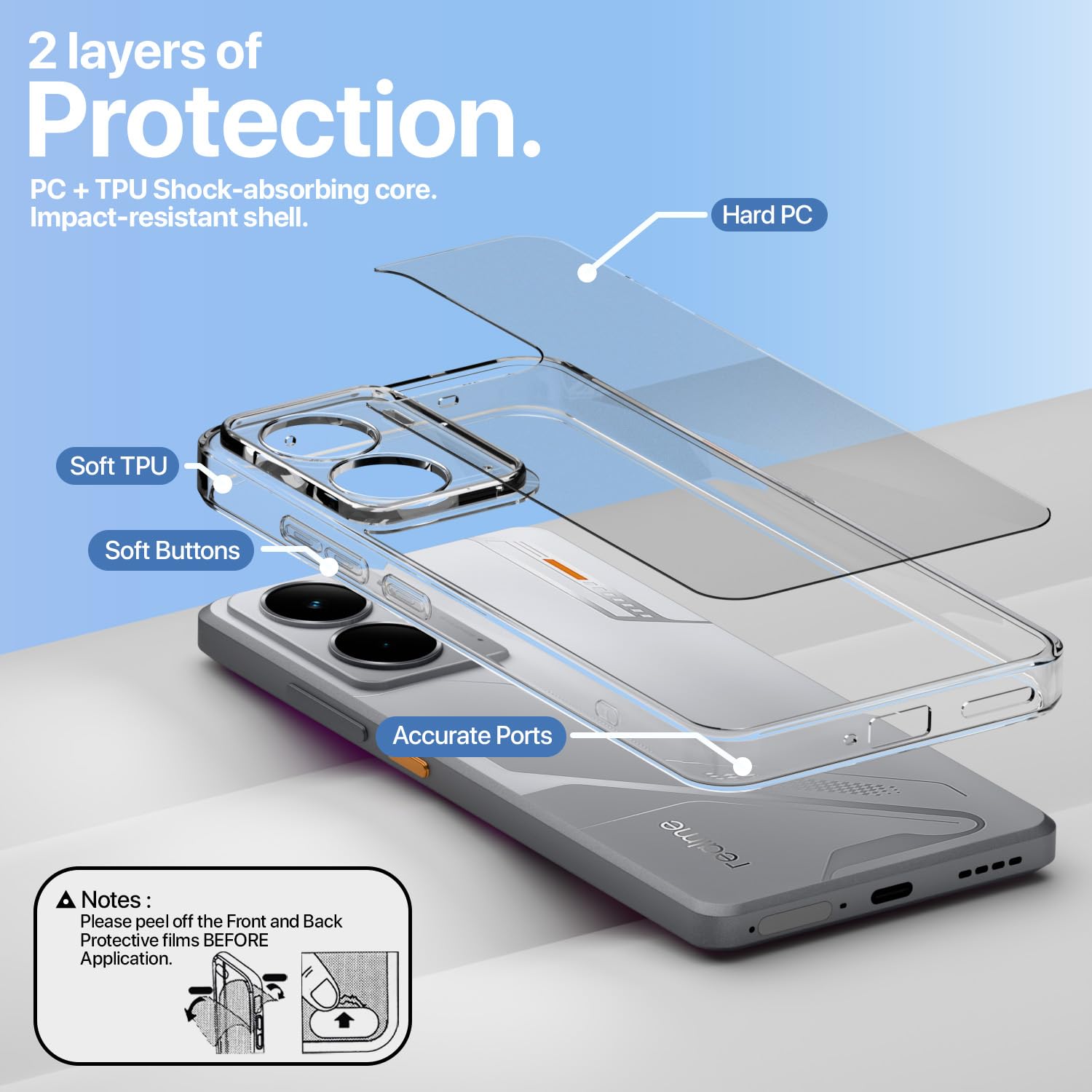 Pikkme Realme P3 5G Crystal Clear Hard Back PC + TPU Back Cover (Transparent)