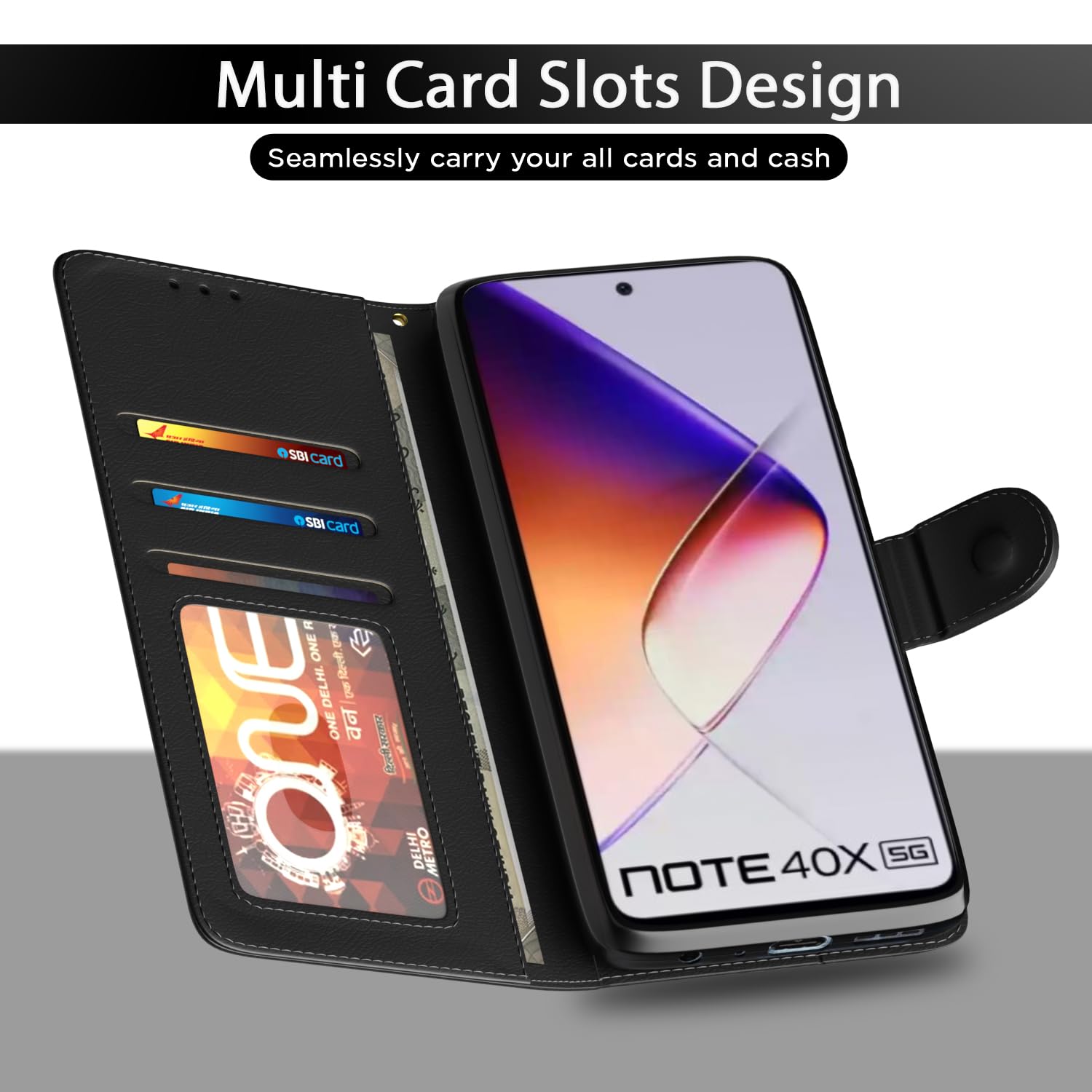 Infinix Note 40X 5G Wallet mobile flip cover in black by Pikkme – photo 5