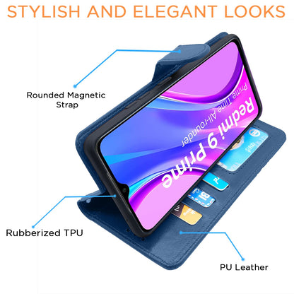 Pikkme Poco M2 Vintage Flip Cover (Blue)