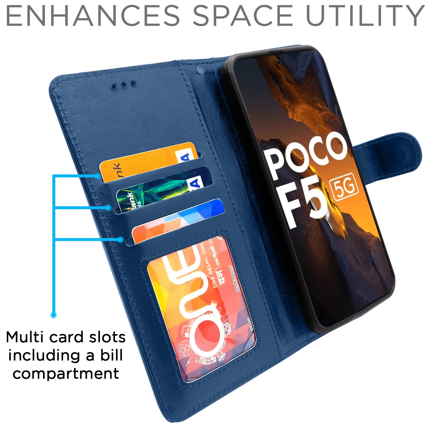 Pikkme Poco F5 5G Vintage Flip Cover (Blue)
