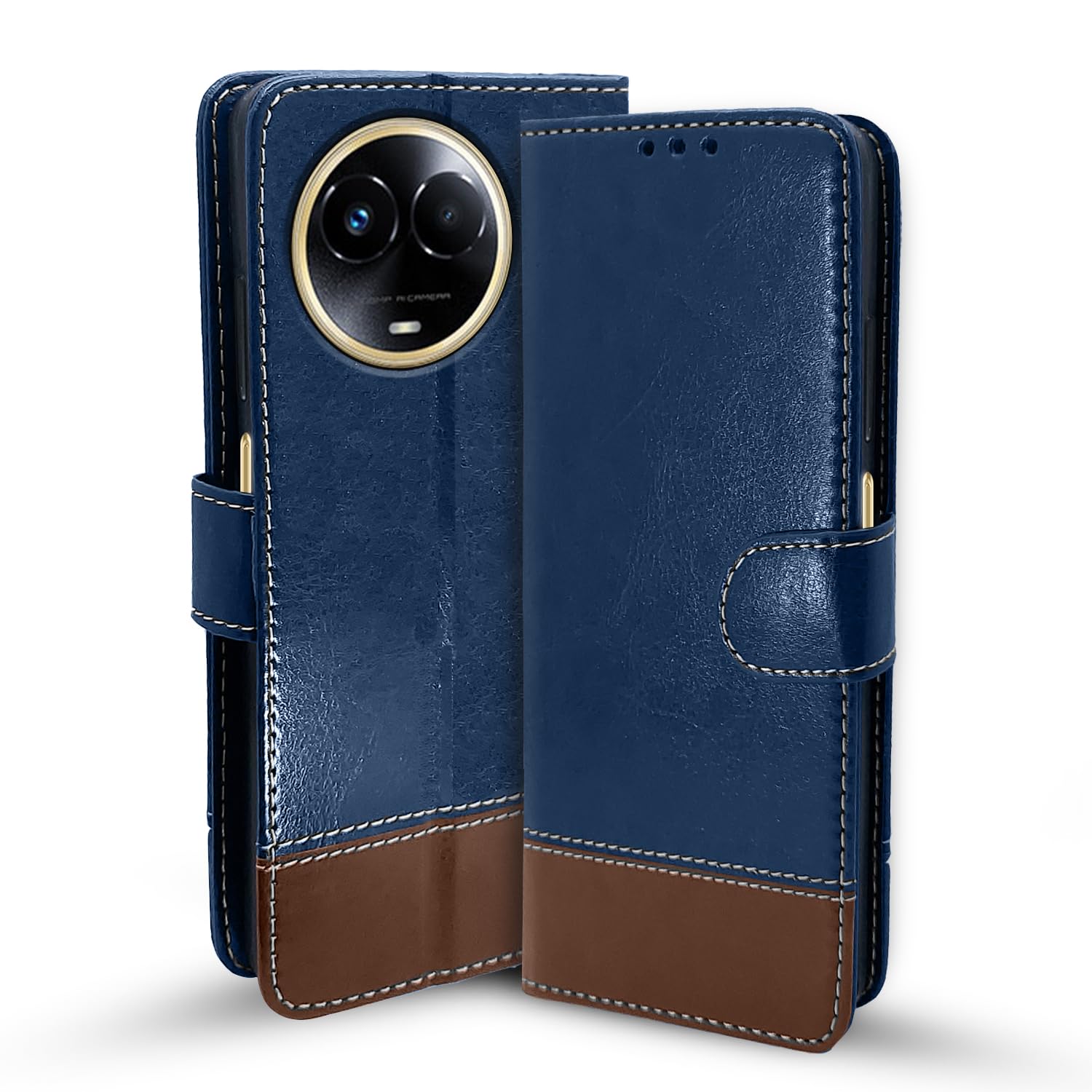 Pikkme Realme 11/11X 5G/Narzo 60X 5G Magnetic blue & brown wallet flip cover