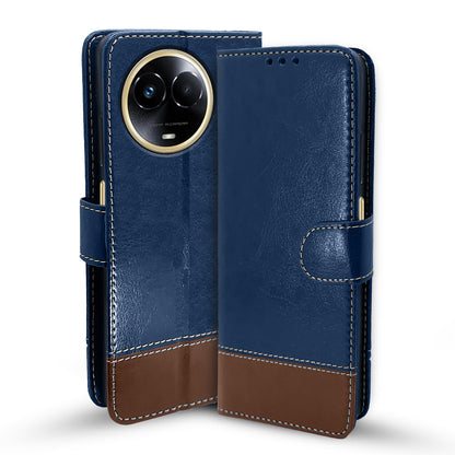 Pikkme Realme 11/11X 5G/Narzo 60X 5G Magnetic blue & brown wallet flip cover