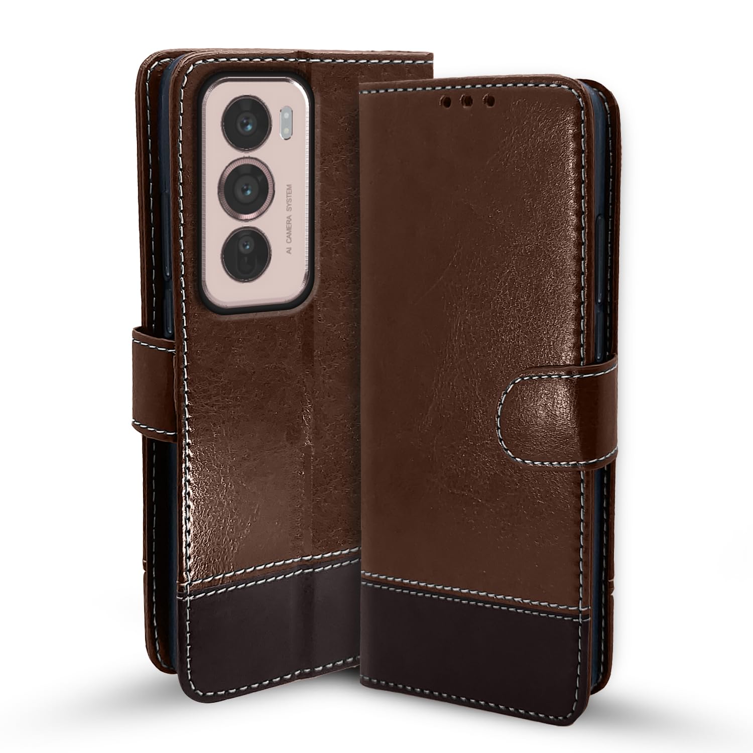 Oppo Reno 12 5G Magnetic wallet flip cover in brown & coffee by Pikkme