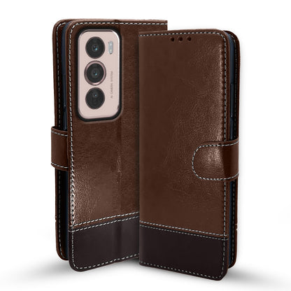 Oppo Reno 12 5G Magnetic wallet flip cover in brown & coffee by Pikkme