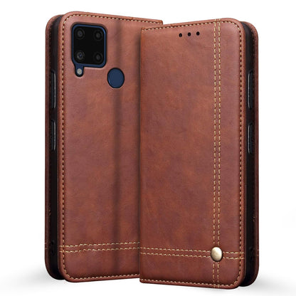 Pikkme Realme C12 Premium Leather Magnet Flip Cover (Brown)
