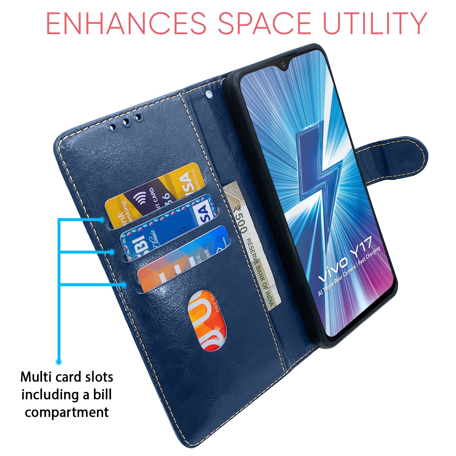 Pikkme Vivo Y12/Y15/Y17/U10 Magnetic blue & brown mobile flip cover – photo 3