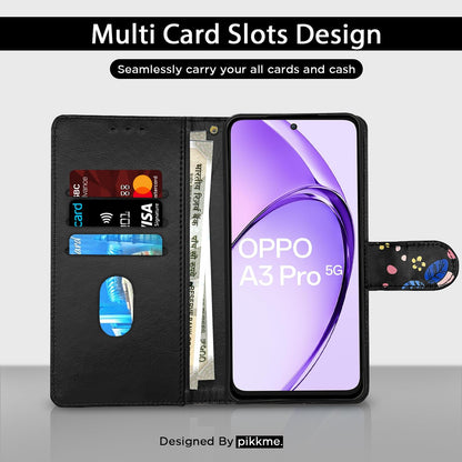 Pikkme  for Oppo A3 Pro 5G Flower Flip Cover (Black)