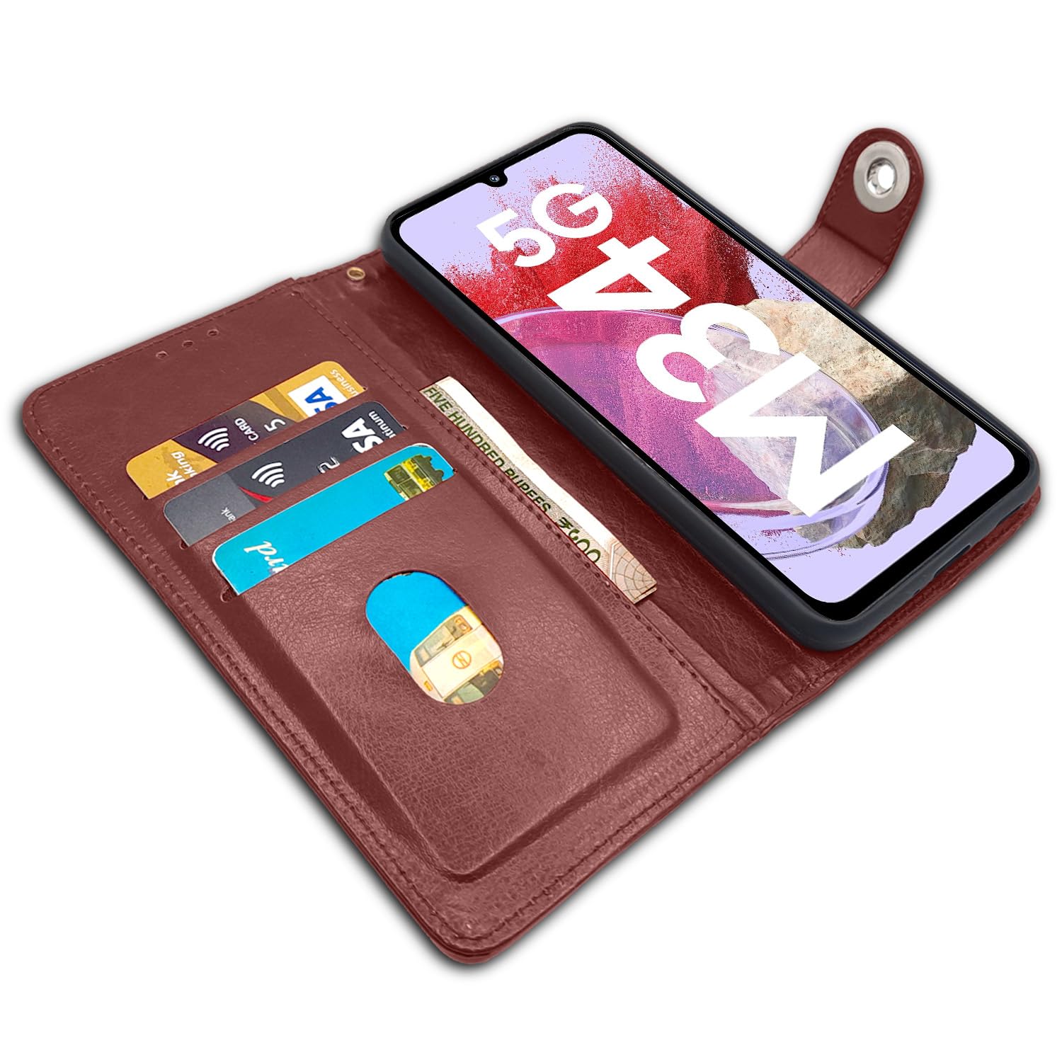Samsung M34 5G Button flip cover in brown by Pikkme – photo 3