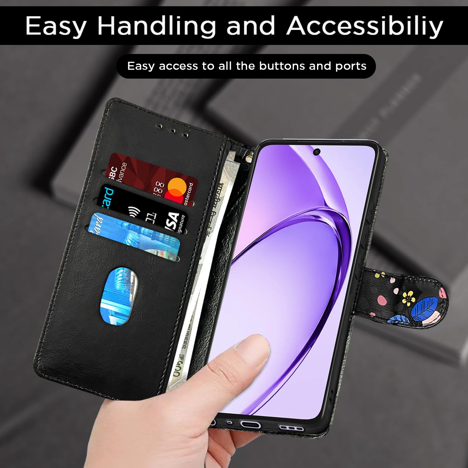 Pikkme Oppo A3x 5G black flower flip case – photo 7