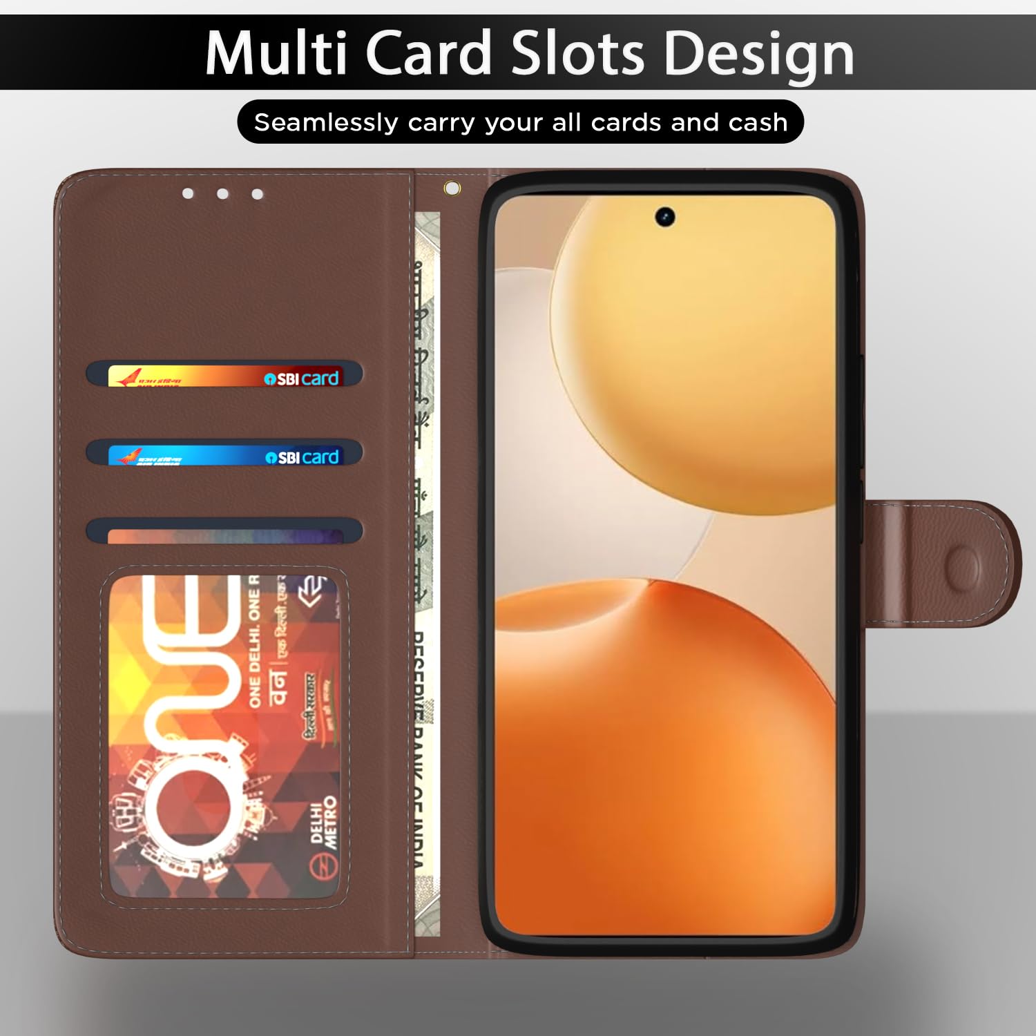 Realme P4 5G wallet flip cover in tan by Pikkme – photo 5