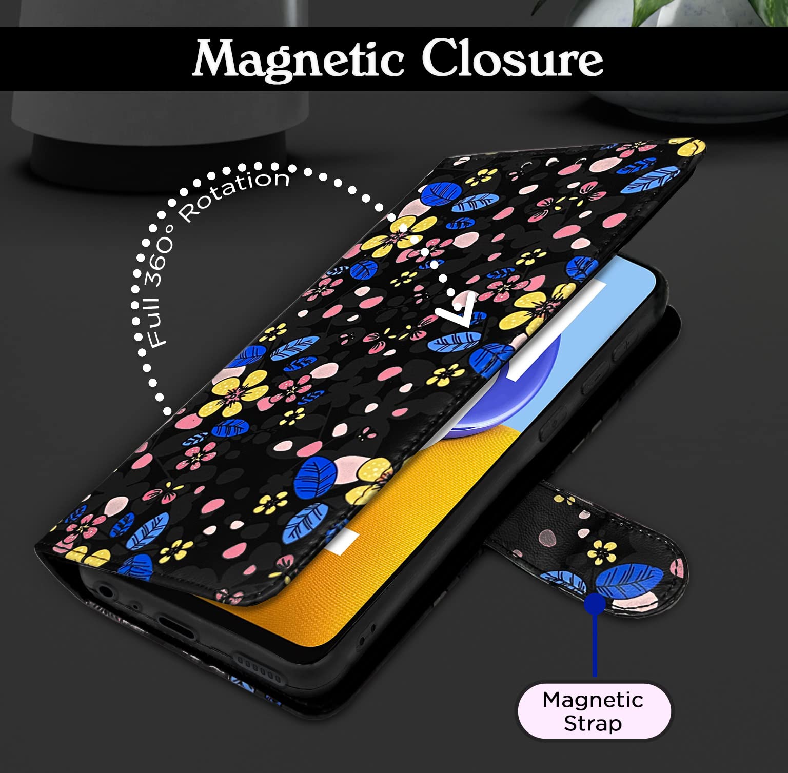 Pikkme Samsung M04 black flower flip case – photo 3