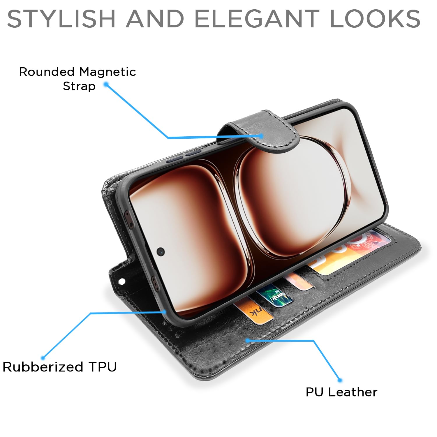 Pikkme black Wallet flip cover for Oppo Reno 12 Pro 5G – photo 5