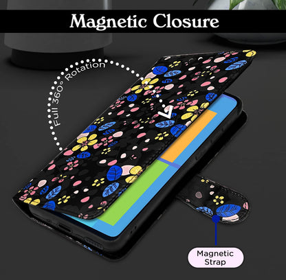 Samsung M11 Wallet flip case in black flower by Pikkme – photo 3