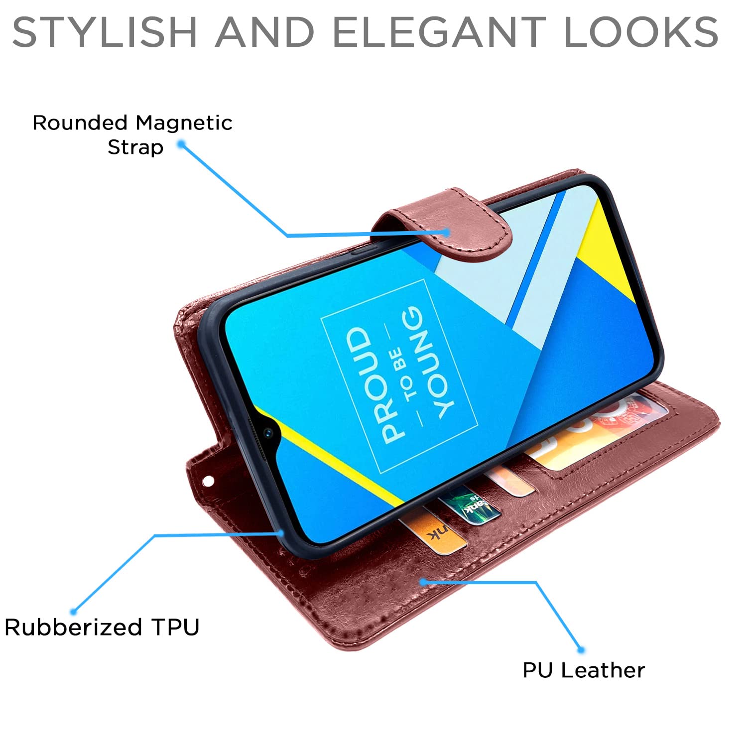 Pikkme Realme C2 Vintage Flip Cover | Brown
