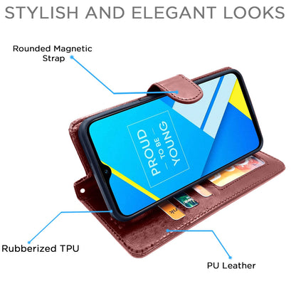 Pikkme Realme C2 Vintage Flip Cover | Brown