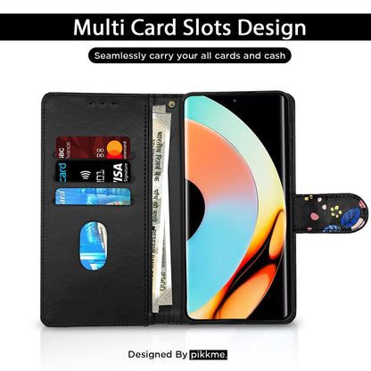 Realme 10 Pro Plus 5G Wallet flip cover in black flower by Pikkme – photo 2