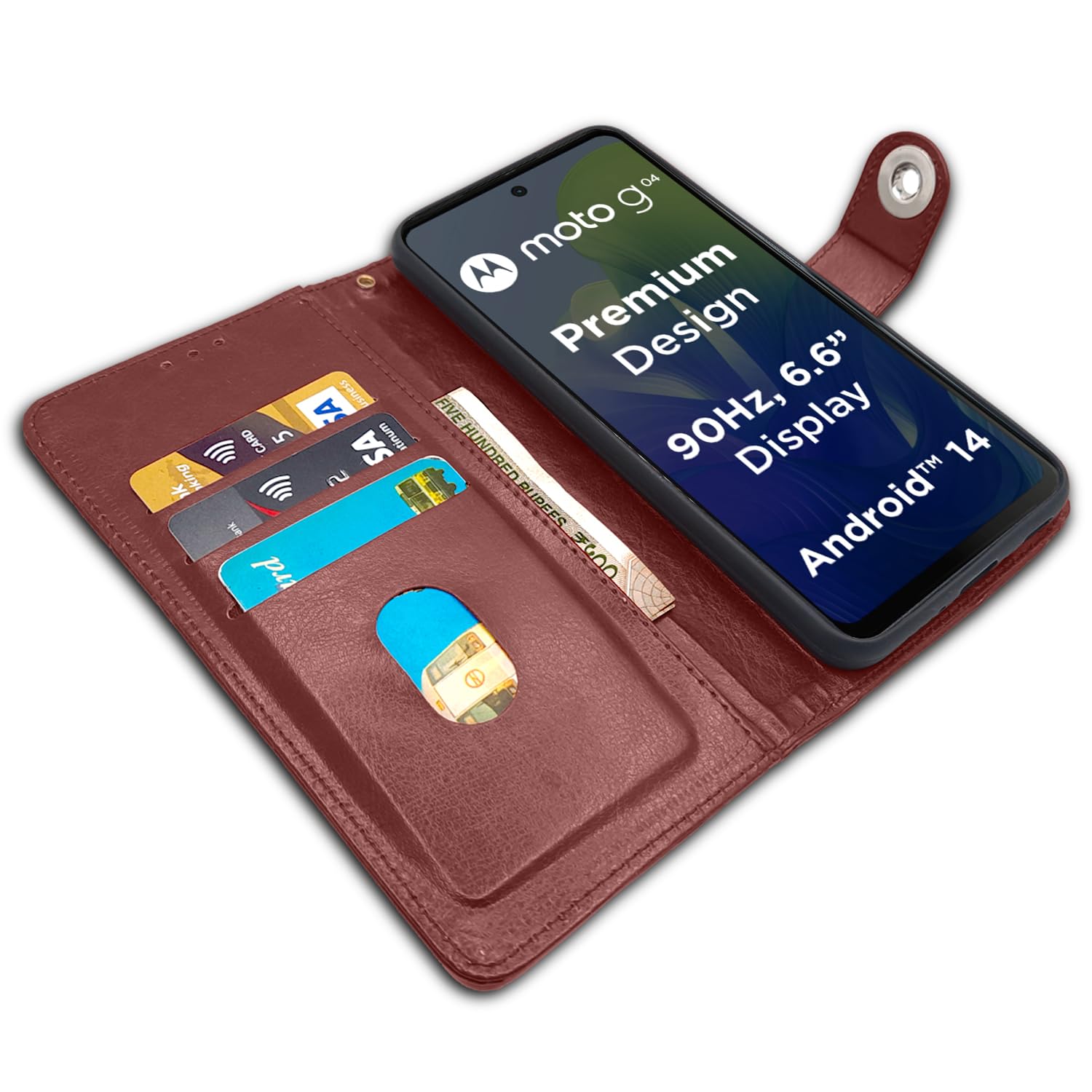 Pikkme Moto G04 brown mobile flip cover – photo 3