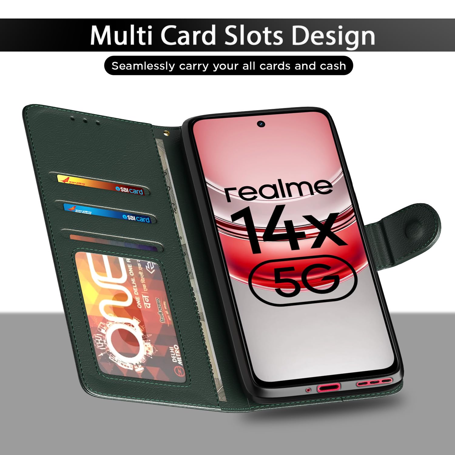 Realme Narzo 80x/P3x/14X 5G Wallet flip cover in green by Pikkme – photo 5