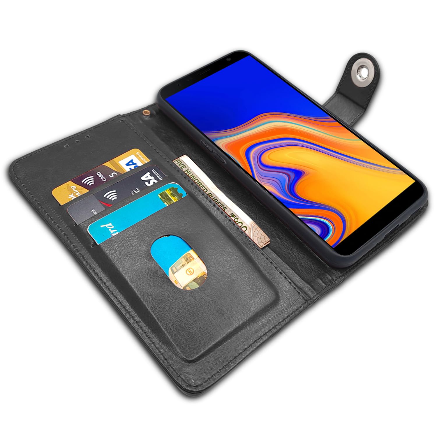 Pikkme Samsung Galaxy J4 Plus Button Flip Cover (Black)