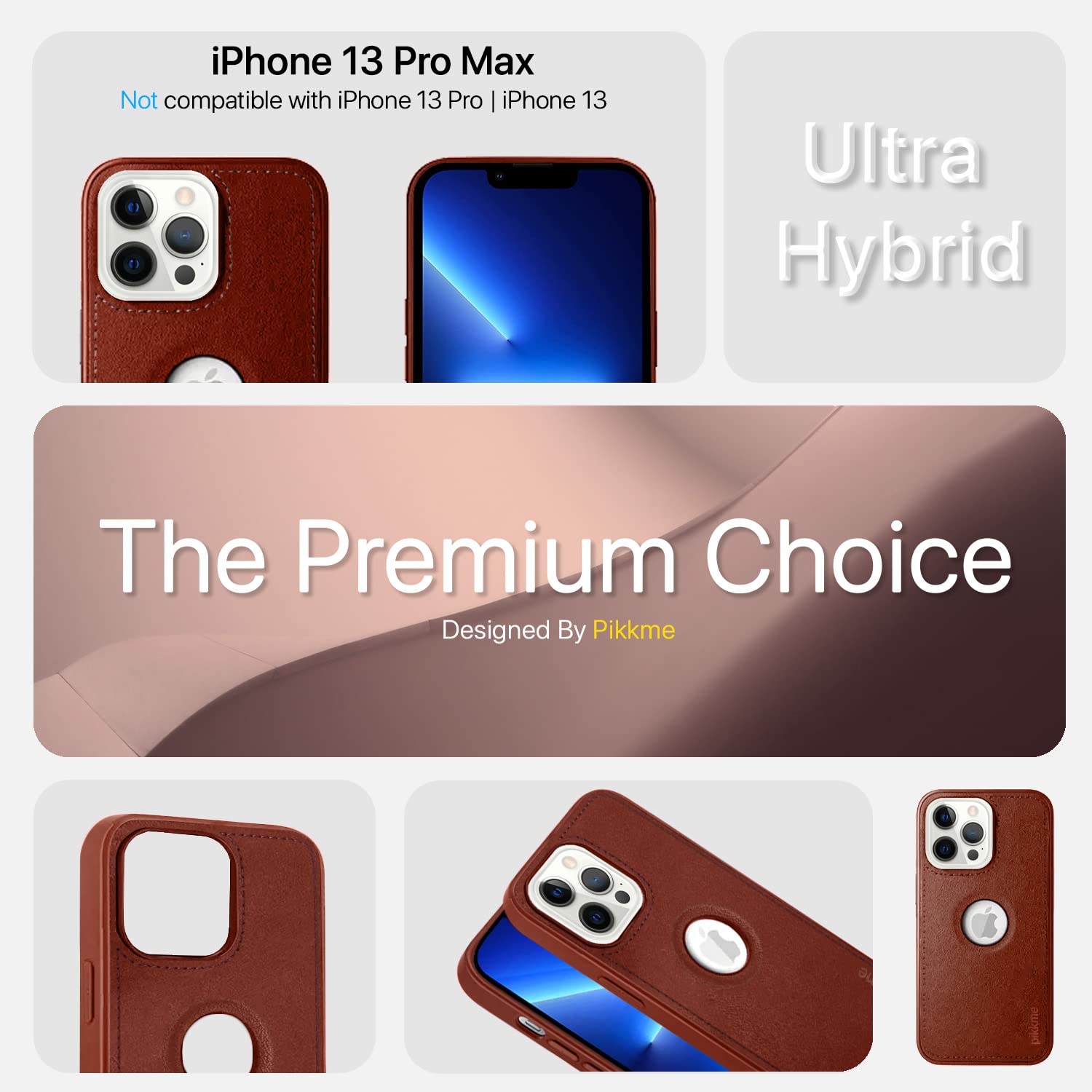 Pikkme iPhone 13 Pro Max Luxe Series | Velvet Cloth Inside PU Leather Back Case (Brown)