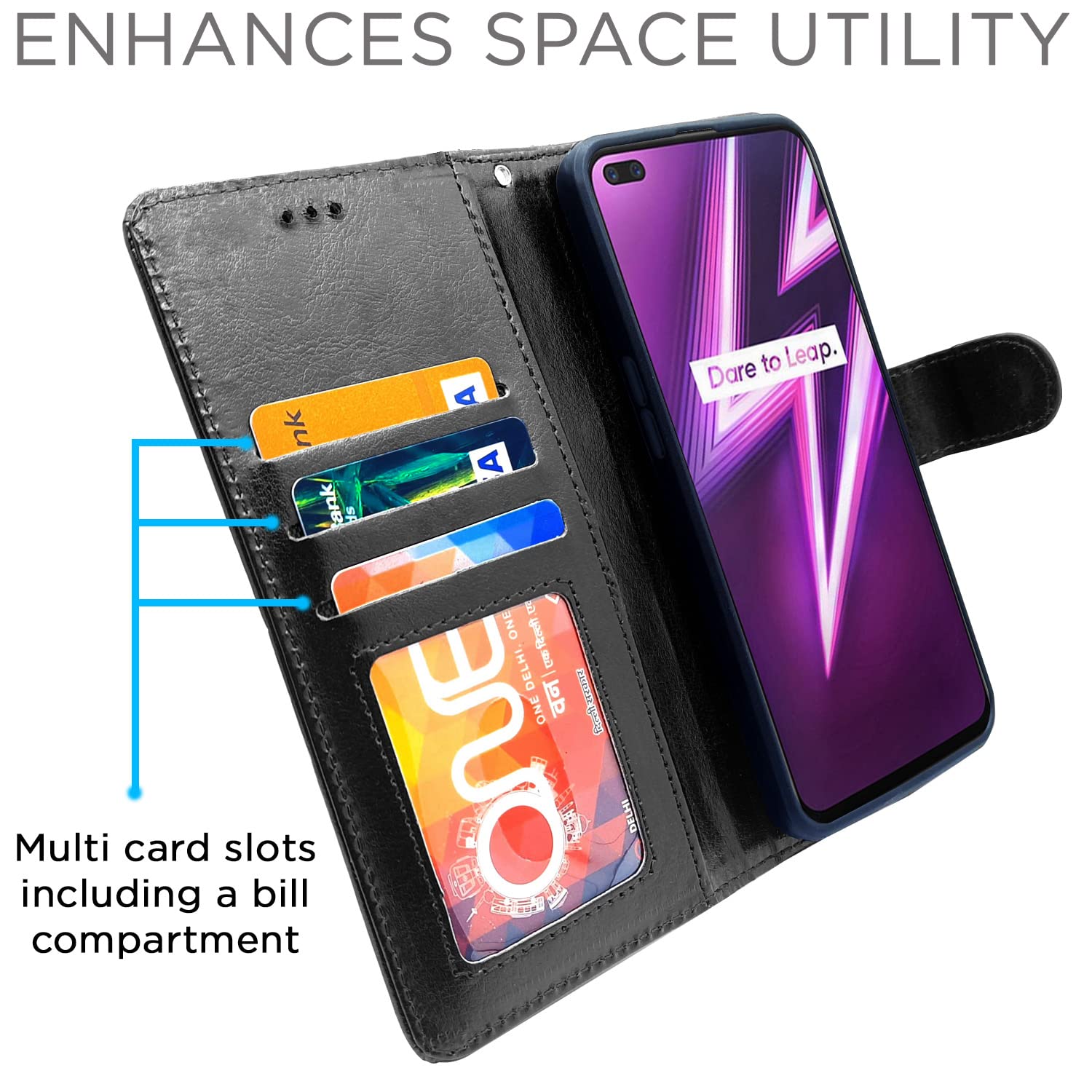 Pikkme Realme 6 Pro Vintage Flip Cover (Black)