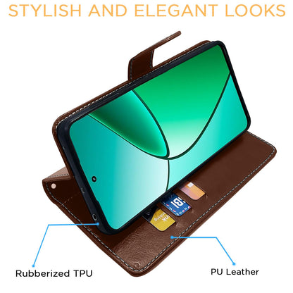 Pikkme Realme 12 Plus 5G Contrast Flip Cover (Brown)